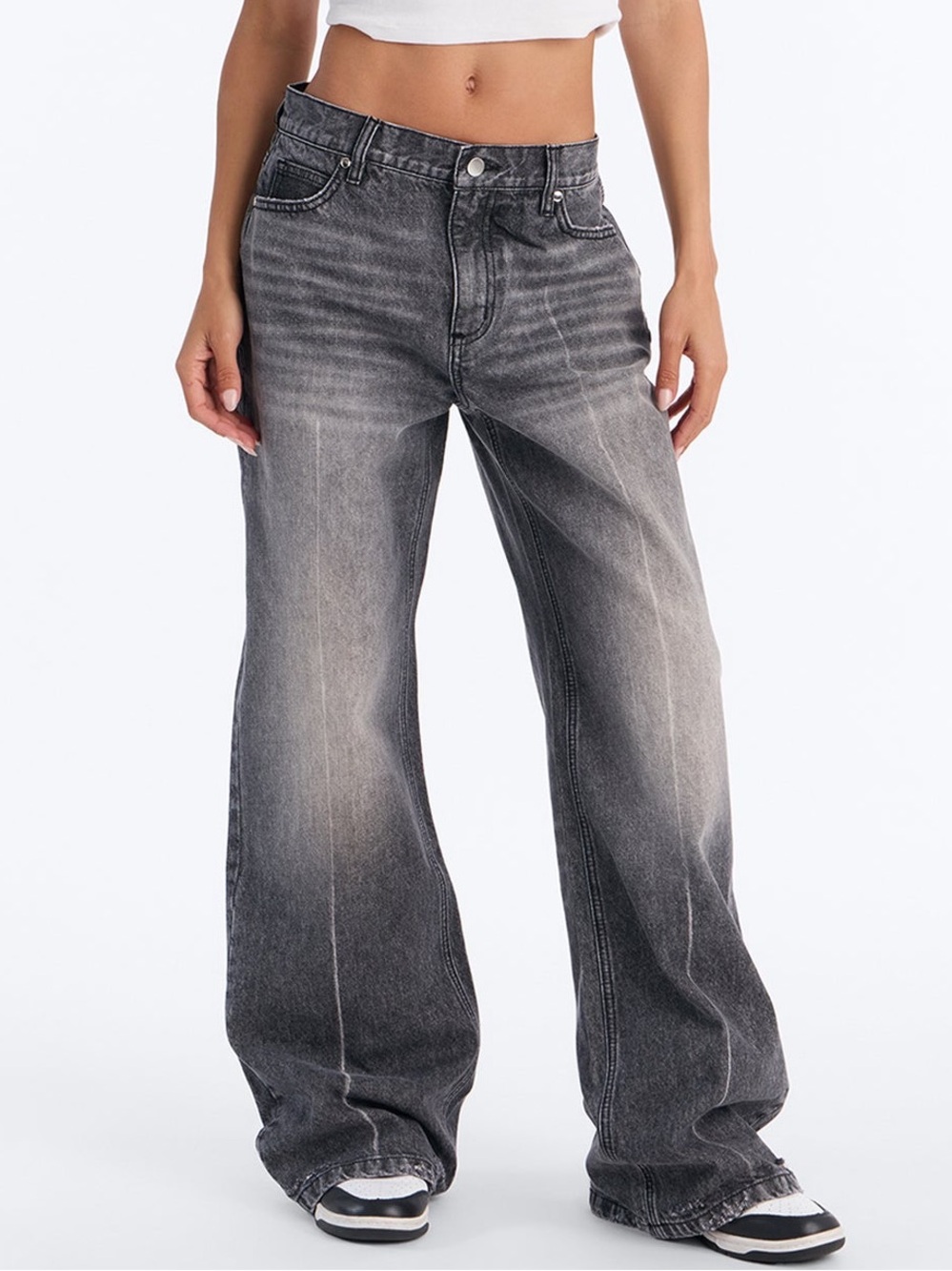 Fashion Nova Women's Wide Leg Jeans in Washed Charcoal 9 NWT 33” inseam